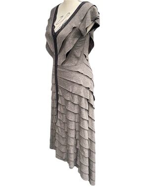 Free People Gray/Taupe Mia Waterfall Ruffle V-Neck Cap Hi-Lo Maxi Dress (XS)